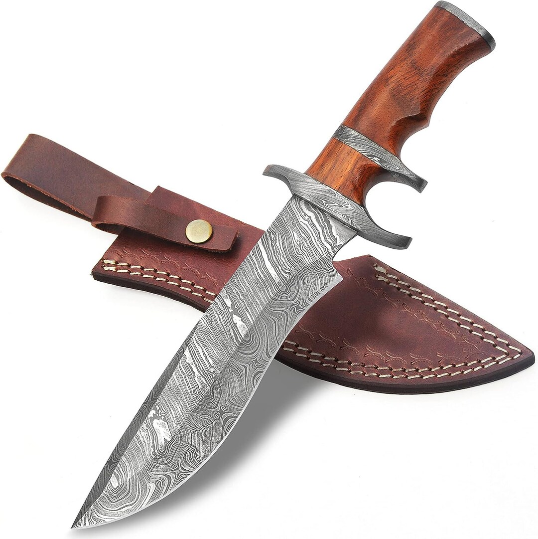 Damascus Bowie Knife With Sheath 10 Inch Bowie Knife Razor Sharp Custom