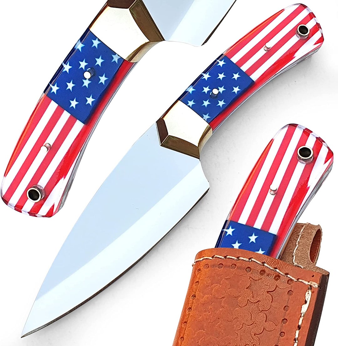 American Flag Knife Mirror Polished Skinning Knife Skinning Etsy