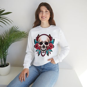 Floral Skull Boho Unisex Heavy Blend™ Crewneck Sweatshirt