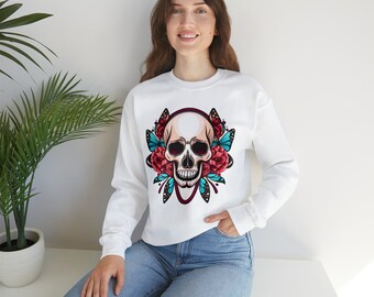 Floral Skull Boho Unisex Heavy Blend™ Crewneck Sweatshirt