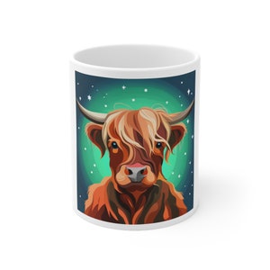 Tazza in ceramica per caffè Starry Highland Cow da 11 once