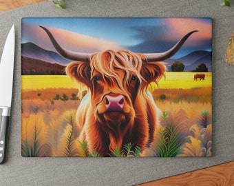 Highland Cow Glass Cutting Board