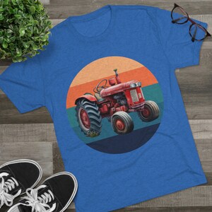 Tractor retro sunset gift Unisex Tri-Blend Crew Tee