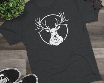 Deer Head Hunting Antlers  Unisex Tri-Blend Crew Tee