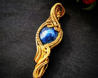 Lapis Lazuli Pendant - Handmade Necklace with Brass - Unique Gift for Anyone