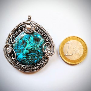 Unique Chrysocolla Pendant Silver Wire Wrapped, Chrysocolla Necklace Handmade Bild 7