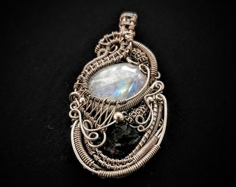 Moonstone & Amethyst Crystal Necklace - Handmade Pendant with Sterling Silver - Gift for Anyone