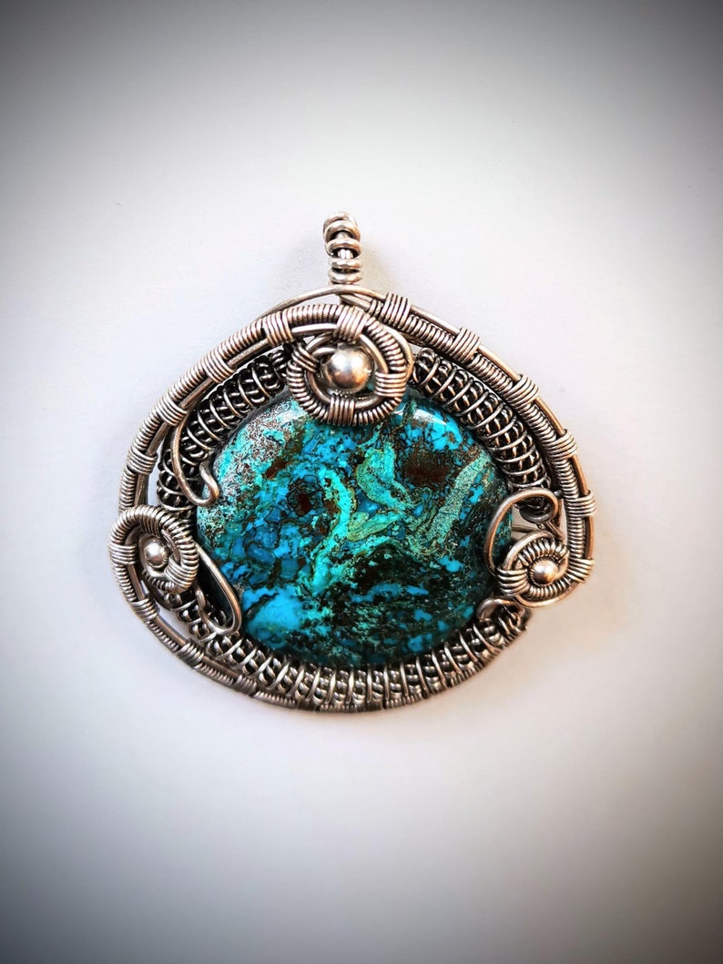 Unique Chrysocolla Pendant Silver Wire Wrapped, Chrysocolla Necklace Handmade Bild 2