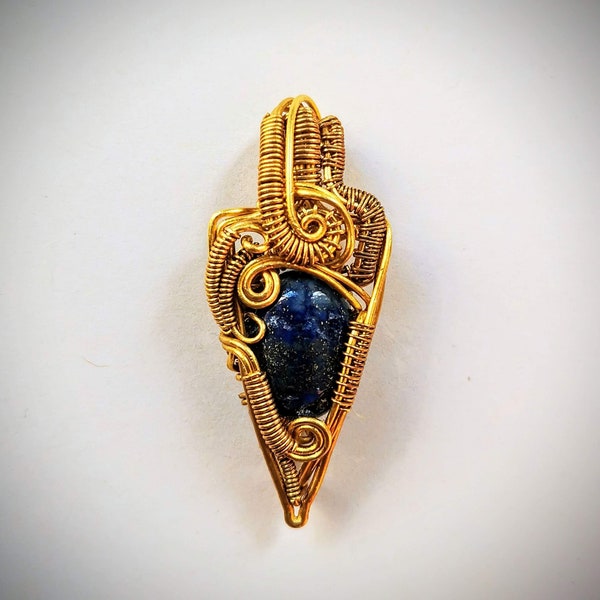 Lapis Lazuli Pendant - Handmade with Brass Wire Wrapping for a Unique Statement Piece