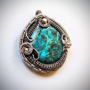 Unique Chrysocolla Pendant Silver Wire Wrapped, Chrysocolla Necklace Handmade Bild 5