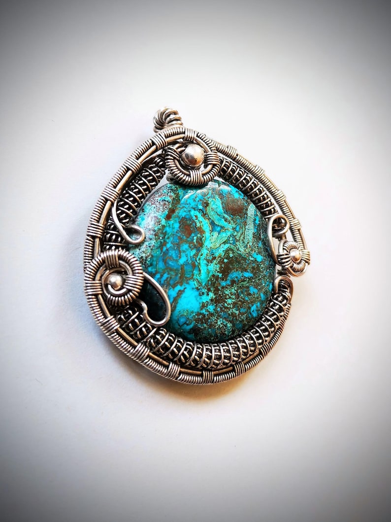 Unique Chrysocolla Pendant Silver Wire Wrapped, Chrysocolla Necklace Handmade Bild 5