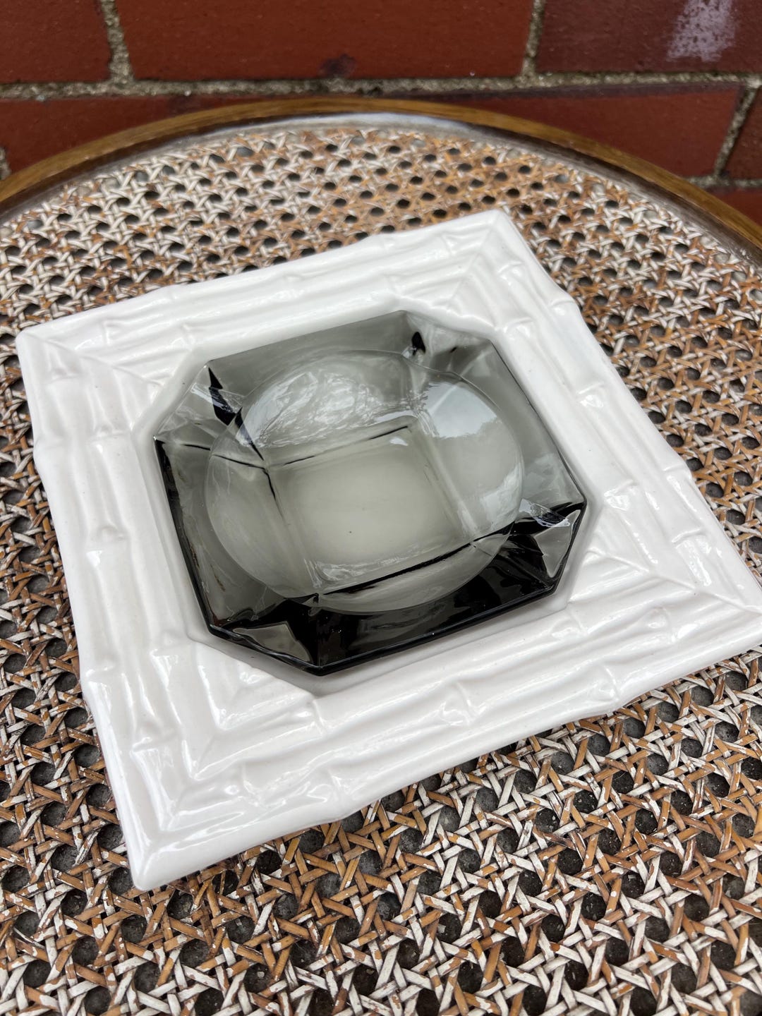 Rare Vintage Ceramic and Smoked Glass Inlay Ashtray Set - Etsy