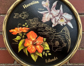 Bandeja de recuerdos vintage de Hawái de metal