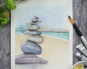 OOAK, original hand painted watercolour painting depicting stacking stones. Unframed and unmounted. 260 x 180mm. Signed by me.