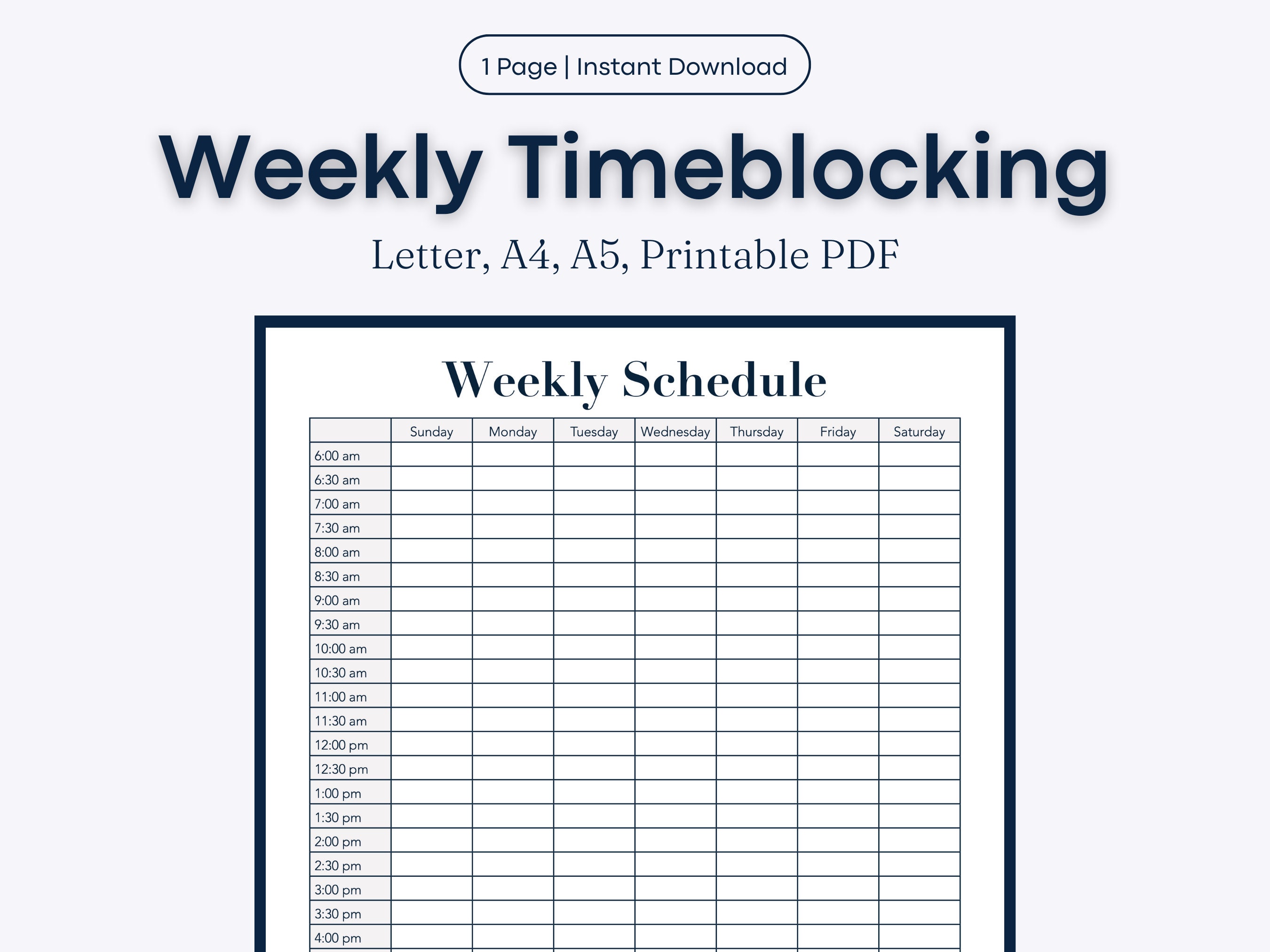 Weekly Schedule Printable PDF letter, A4, A5 - Etsy
