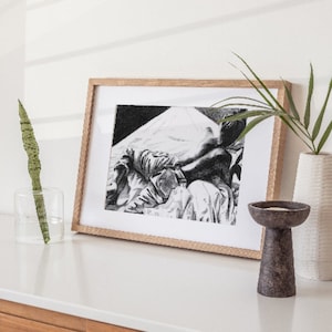 Girl Lounging Shirtless Art Print - Pencil Drawing of a Girl in Bed - Pencil Drawing Art Print - Pencil Drawing Print