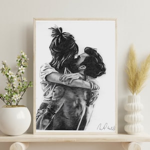 Couple Kissing Art Print - Pencil Drawing of a Couple Kissing - Pencil Drawing Art Print - Relationship Art Print - Pencil Drawing Print