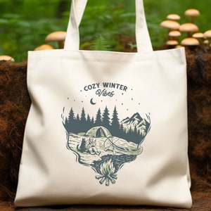 Canvas Tote Bag for nature lover, wanderlust tote, adventure awaits bag, hiking tote, camping tote bags, forest bag, mountain canvas bag