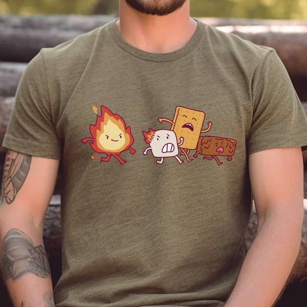 Funny kawaii smores camping shirt for outdoor lover, hiking clothing, nature tshirt, woodland adventure, mountain shirts, forest tee, smore