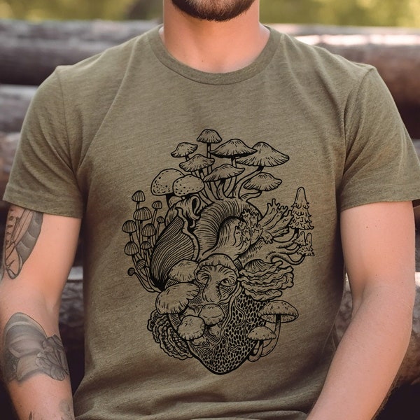 Minimalist mushroom tshirt for nature lover, retro plant shirt, fungi fashion, outdoor clothing, camping t shirt, hiking tee, biology shirt