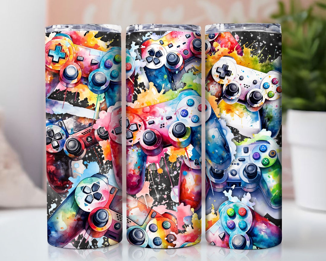 Game Controller 20oz Skinny Tumbler Sublimation Design Neon Video Gamer ...