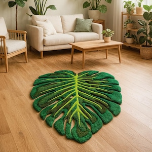 Hand-Tufted Monstera Leaf Rug – Custom Green Botanical Moss Carpet