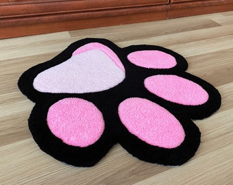 Handmade Pink Tufted Rug with Paw Print Design | Custom Cat Lover Rug | Gift for Daughter | Living Room Decor
