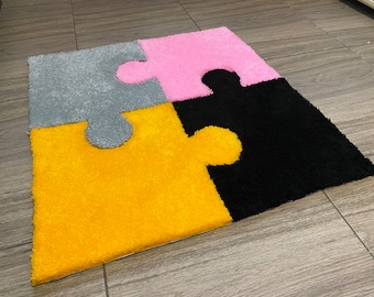 Handmade Tufted Puzzle Rug | Nursery Decor, Kids Play Mat, Custom Home Acrylic Cotton