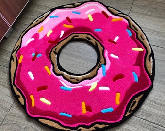 Handmade Pink Donut Rug: Tufted Acrylic Kids Playroom Decor