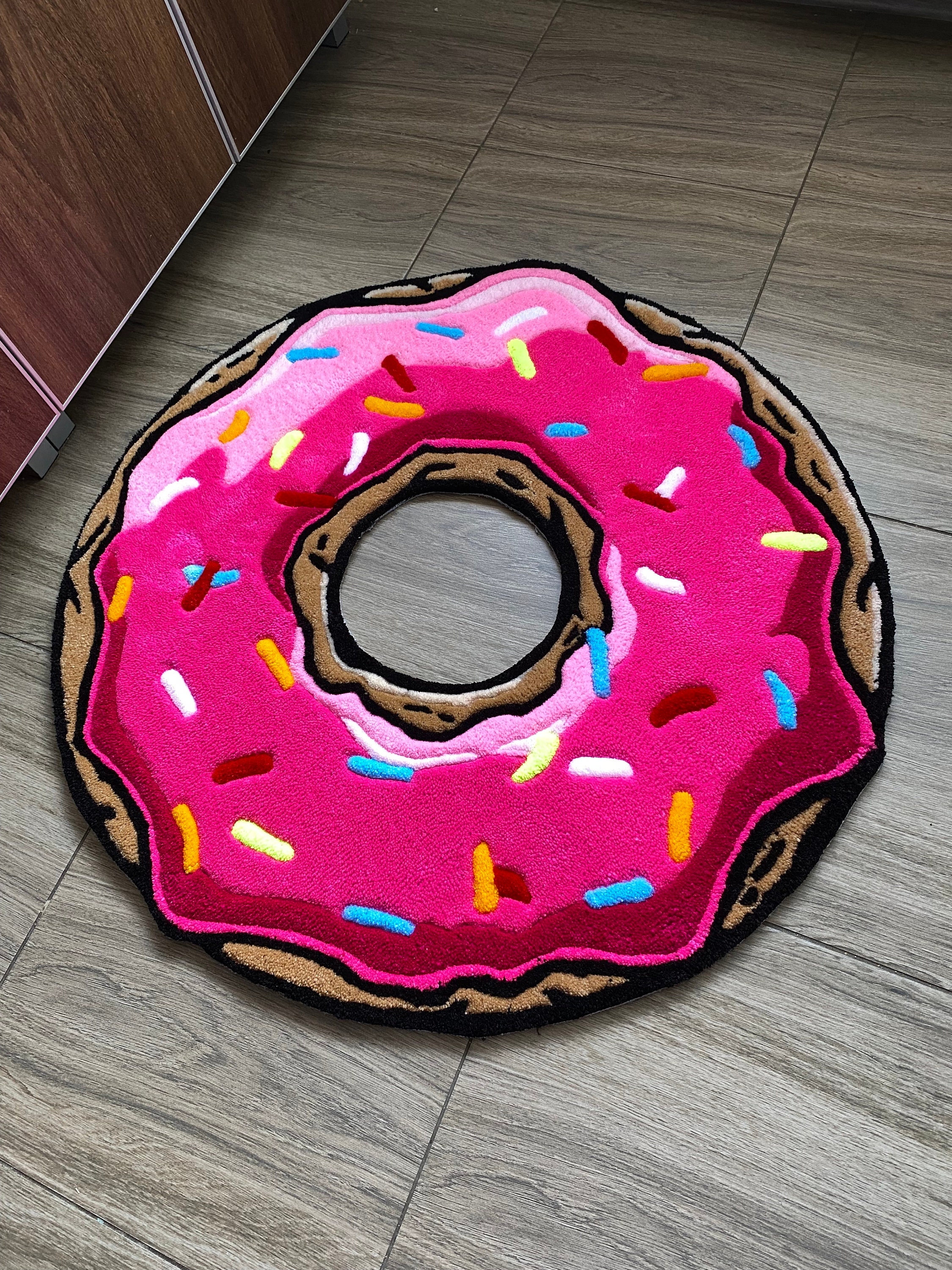 Pink Donut Tufted Round Rug Kids Decor Handmade Fluffy Rug First ...