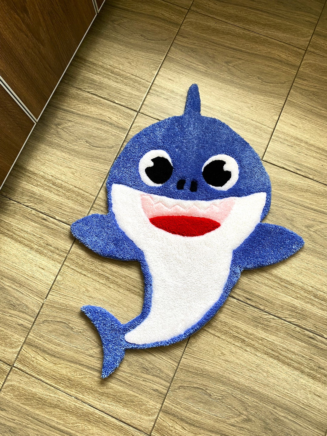 Handmade Blue Shark Rug – Tufted Nursery Carpet, Whale Bath Mat, Anime ...