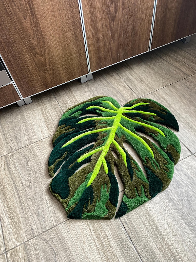Tufted Monstera Leaf Rug: Green Botanical Decor - Etsy
