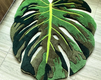 Tufted Monstera Leaf Rug: Green Botanical Decor