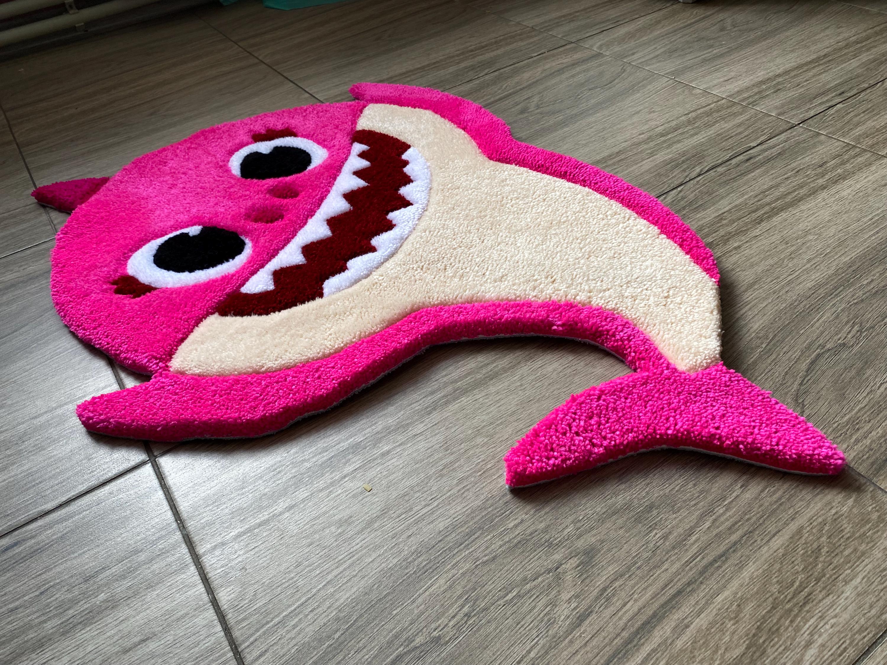 Handmade Tufted Pink Shark Rug – Custom Bath Mat, Nursery Decor ...