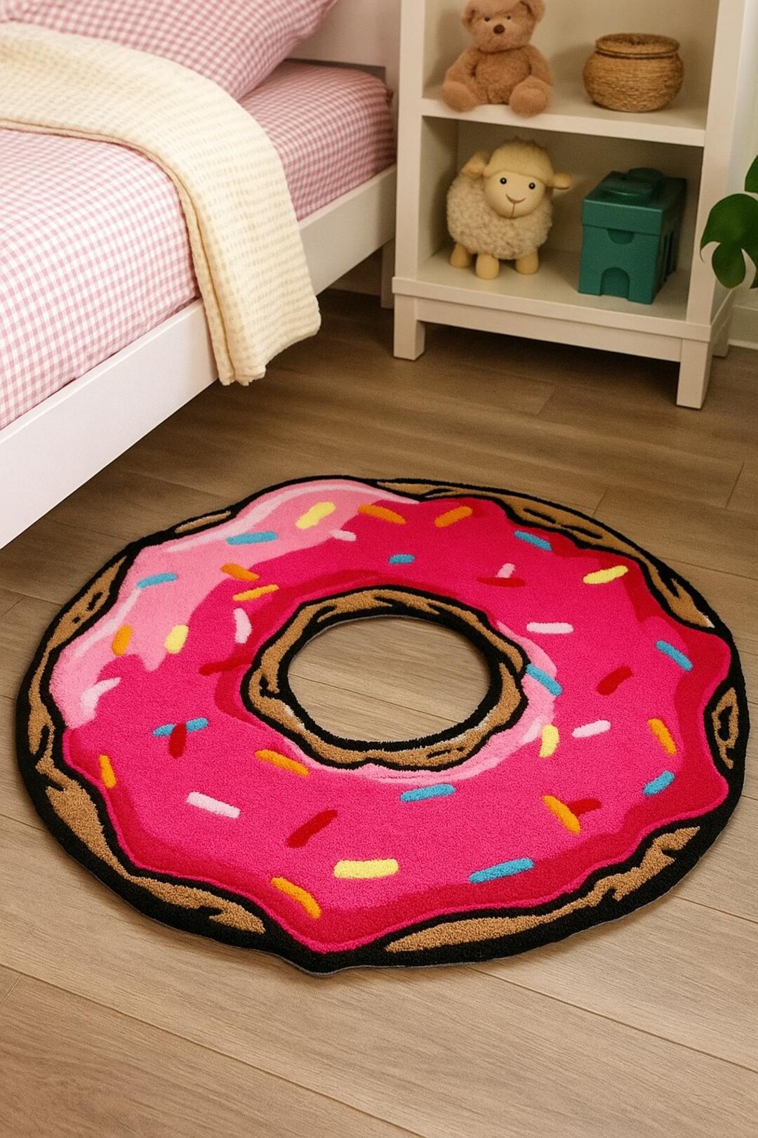 Handmade Pink Donut Rug: Tufted Acrylic Kids Playroom Decor - Etsy