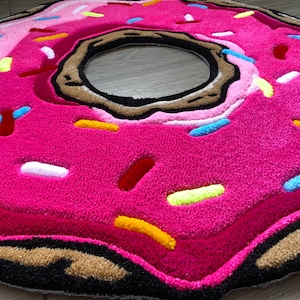 Round Tufted Rug Pink Donut 100% Handmade Pink Rug Kids Decor, Pink Tufted, Kids Decor, Original Gift