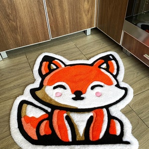 Cute hand-tufted fox rug for nursery or playroom – soft baby room decor
