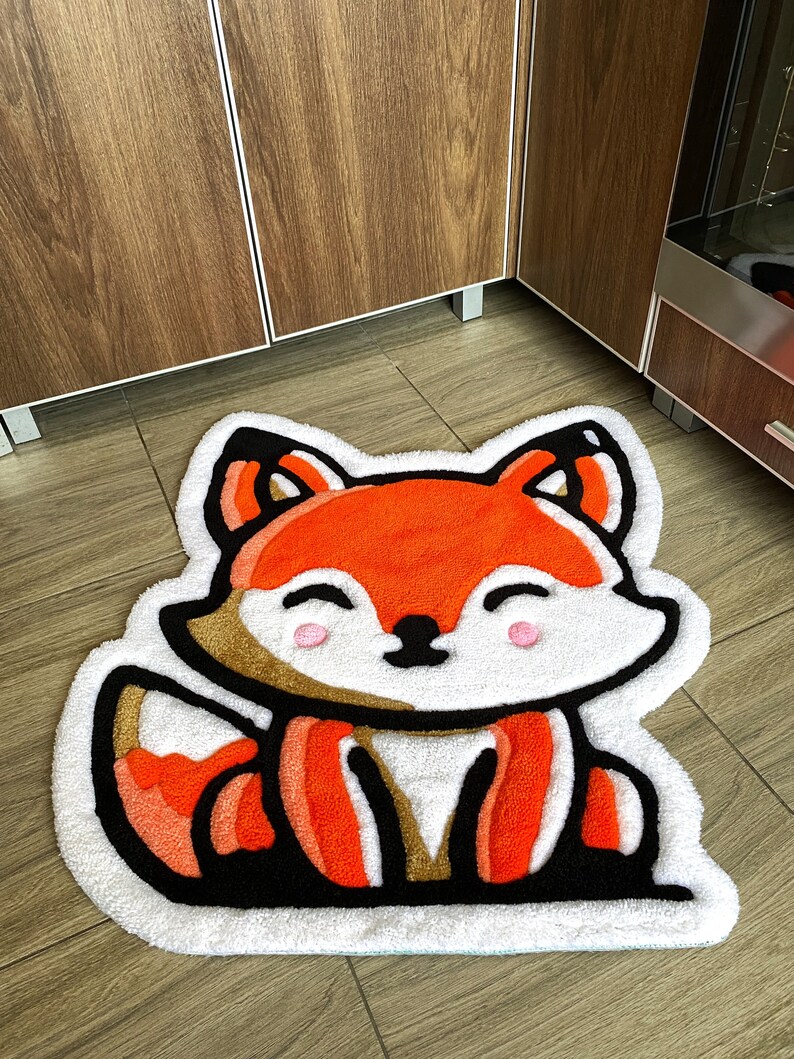 Cute hand-tufted fox rug for nursery or playroom – soft baby room decor