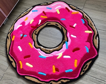 Pink Donut Round Tufted Rug for Kids Room | Handmade Nursery Decor | Colored Fluffy Rug | Gift for Daughter