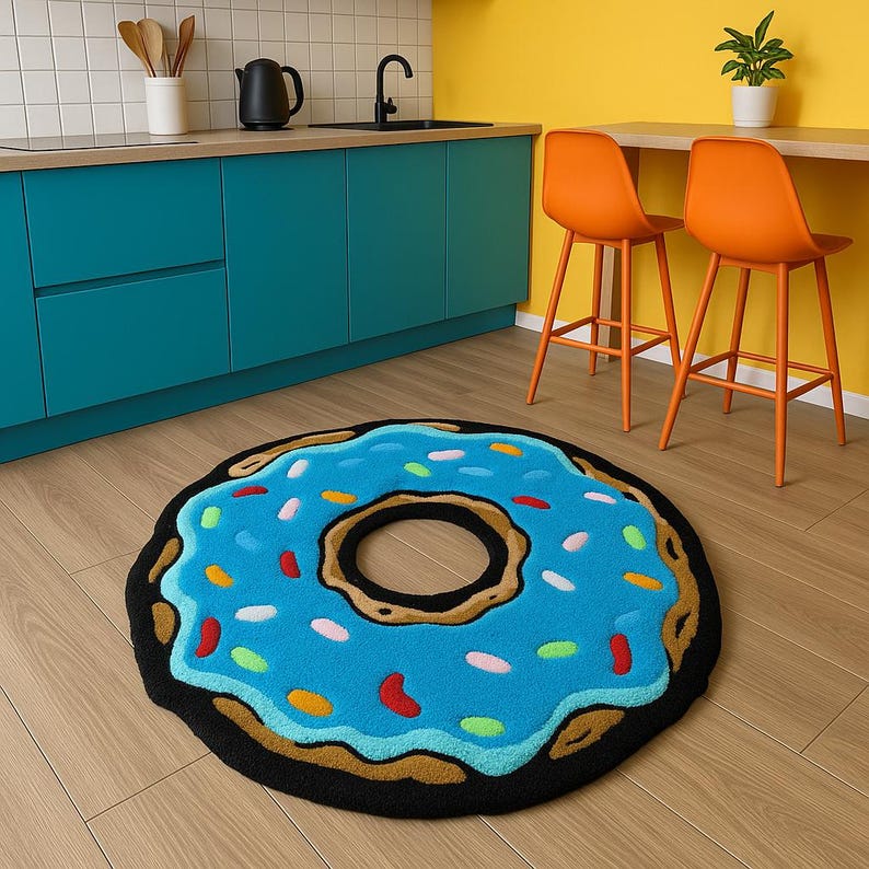 Blue Tufted Donut Rug – Handmade Custom Round Rug for Kitchen and ...