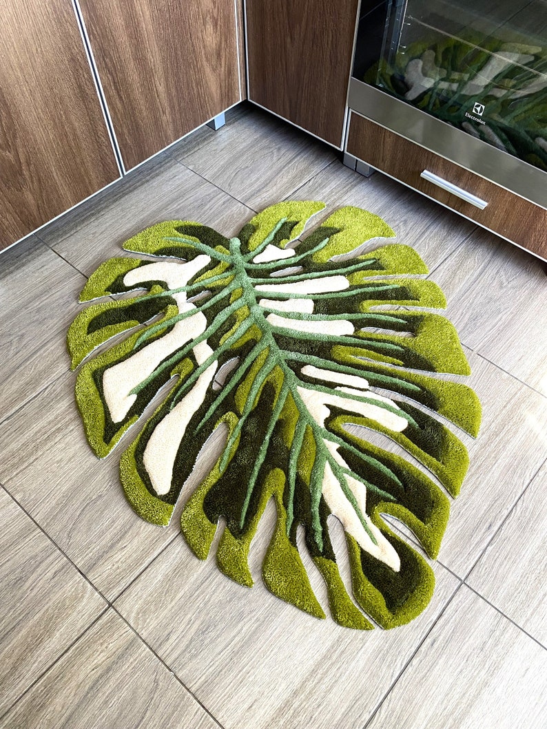 Plant rug bath mat – handmade tufted bathroom rug in green