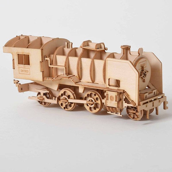 Jeu de construction assemblage modèle de train, modèle de puzzle en bois 3D DIY 1 pièce, jouet mécanique fait main, ornement en modèle 3D