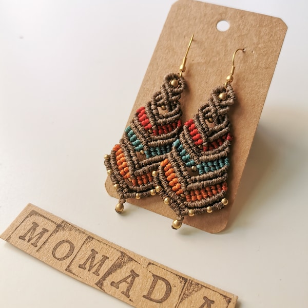 Macrame earrings Light earrings Boho Ethnic style Handmade Colorful Hippy earring Gift for girl