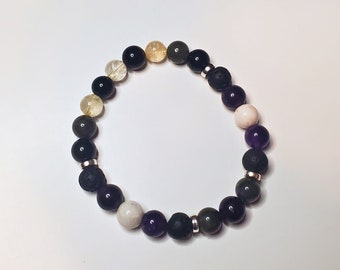 Gemstone Bracelet for Manifestation, Crystals for Resilience, Lava Stone Diffuser, Aromatherapy