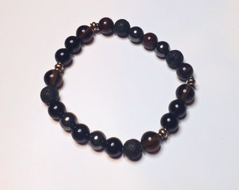 Customizable Protection Crystal Gemstone Bead Stretch Bracelet for Manifestation, Promotes Resilience, Lava Stone Diffuser, Aromatherapy