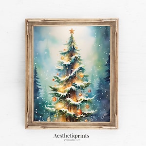 Vintage Magical Christmas Tree Art Print, Digital Wall Art Printable, Christmas Decoration, Rustic Retro Art, Christmas Gift Idea