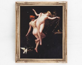 Balance of the Zodiacs Printable Wall Art, Moody Room Decoration, Naked Oil Painting, Dark Academia Print, Digital Download