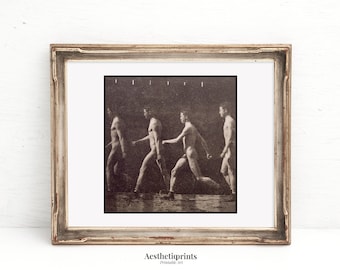 May include: A black and white photograph of a man walking. The image shows four different stages of the man's walk, creating a sense of motion.