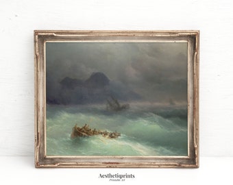 The Shipwreck Oil Paint, Moody Wall Art Printable, Victorian Painting, Antique Seascape Decor, Storm Art, Ocean Art Print, Digital Download