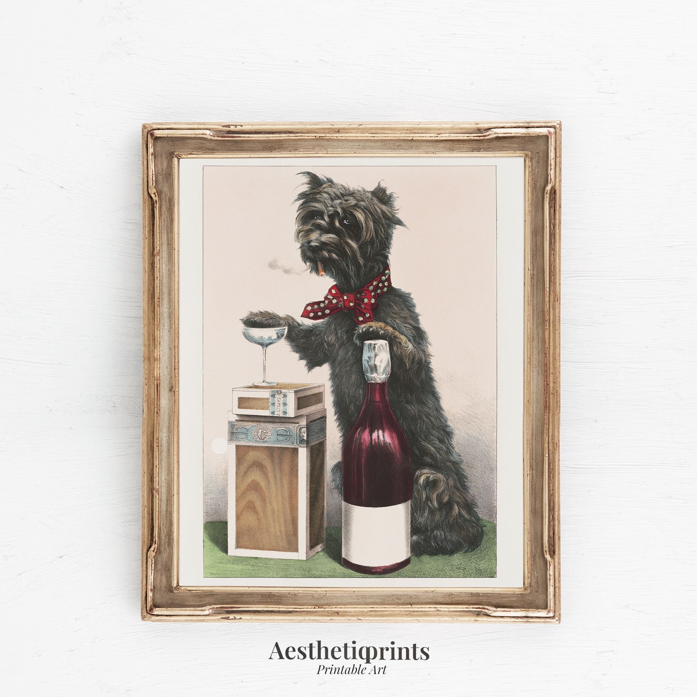 A Jolly Dog Portrait Printable Wall Art, Vintage Dog Art Print, Digital ...